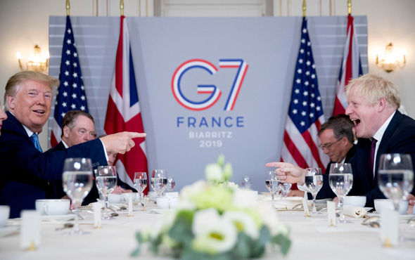דונלד טראמפ בוריס ג'ונסון ועידת 7G בעיר Biarritz צרפת , צילום: איי פי