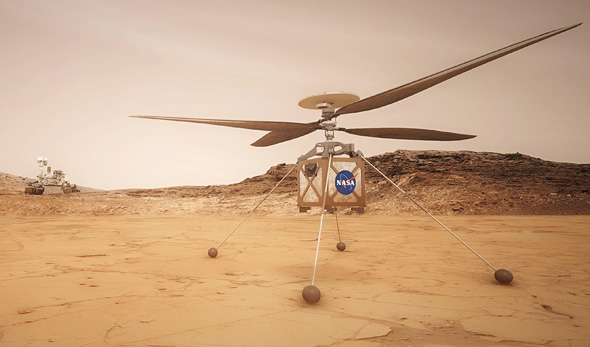 An illustration of NASA&#39;s Ingenuity robotic helicopter on Mars. Photo: NASA
