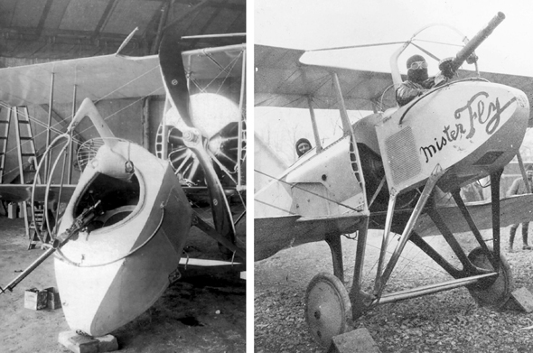 מימין: תצפיתן במטוס ספאד SA. משמאל: תא תצפיתן מפורק. וזה קרה פעמים רבות תוך כדי טיסה