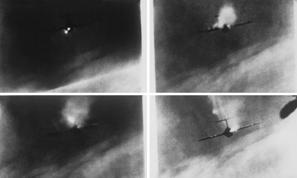 תמונות מצלמת ירי של מטוס סייבר, שמתעדות הפלת מיג 15, צילום: USAF