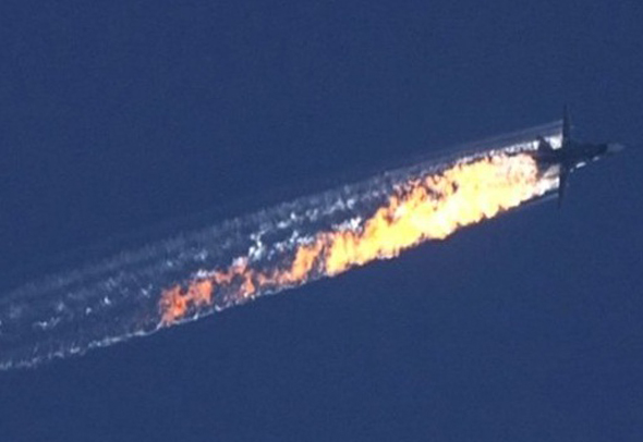 מטוס סוחוי 24 רוסי שנפגע מטיל ששיגר F16 טורקי
