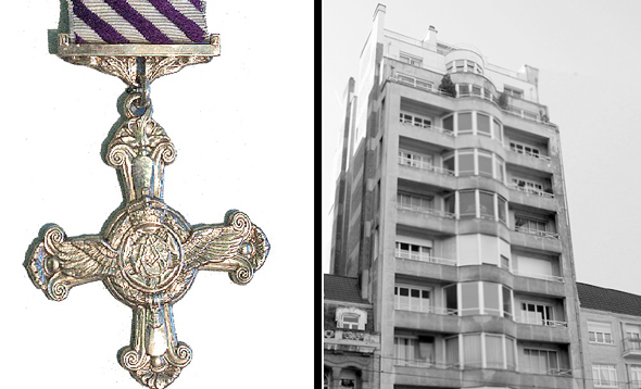 הבניין שנתקף והמדליה שקיבל לונשומפ, צילום: Wikimedia