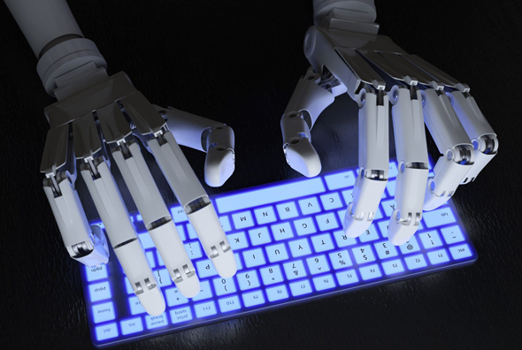 A robot typing on a keyboard. Photo: Shutterstock