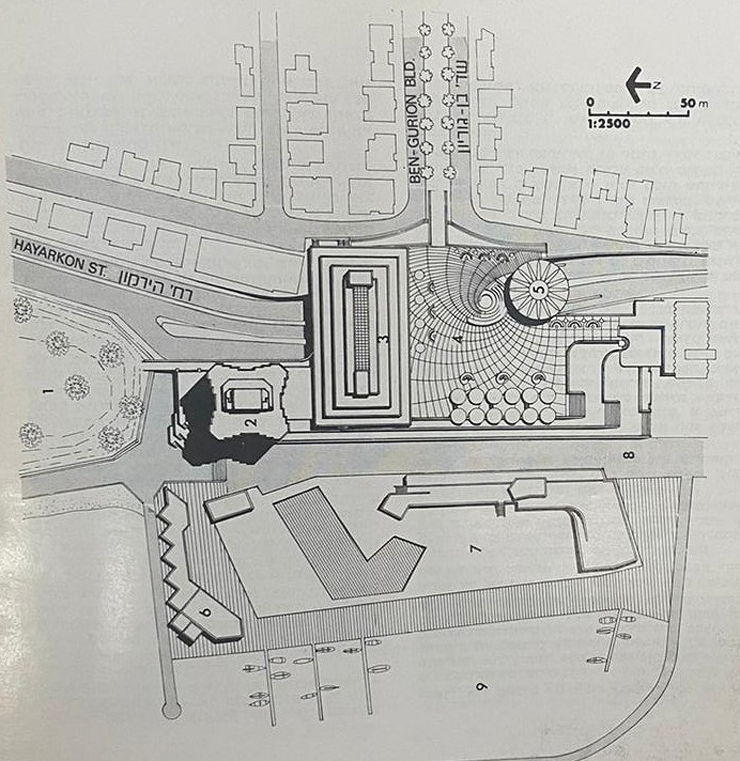 תוכנית הכיכר - ביקורות על שיבוש הדרכים להולכי רגל ועל קריעת הרחובות החוצים את הכיכר נשמעו כבר משלב התכנון, צילום: כתב העת ארכיטקטורה 1985