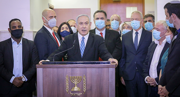 Benjamin Netanyhau delivers a speech ahead of his trial on May 24th. Photo: Yonatan Zindel/Flash90