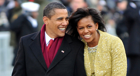 מישל אובמה ו ברק אובמה בטקס ההשבעה שלו לנשיאות ב 2009 פנאי, צילום: גטי אימג'ס