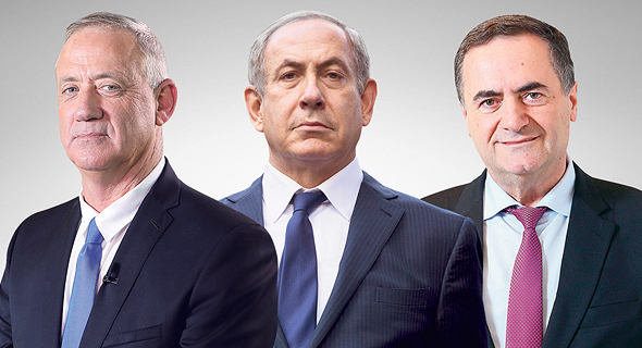 מימין שר האוצר ישראל כץ ראש הממשלה בנימין נתניהו ושר הביטחון וראש הממשלה החלופי בני גנץ