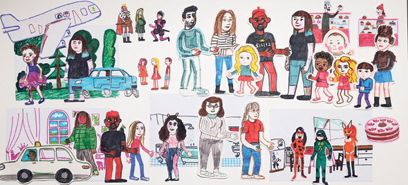 "חברים של ורה", 2020. מַצְבְּעִים צבעוניים על נייר, צילום: אוראל כהן