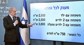 Prime Minister Benjamin Netanyhau presents his plan to hand out money to every citizen. Photo: Kobi 