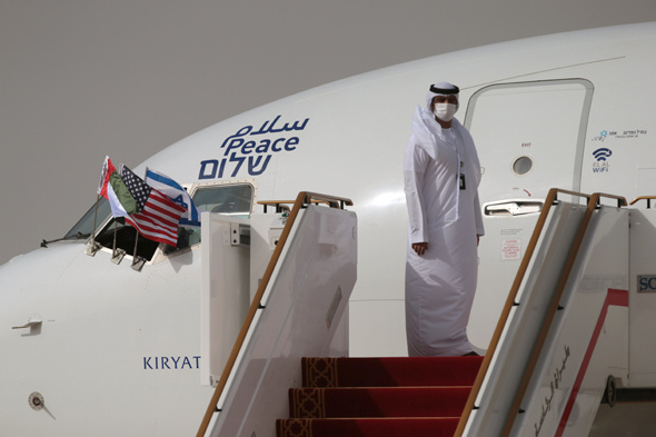 El Al's first flight to Abu Dhabi is greeted at the airport. Photo: reuters