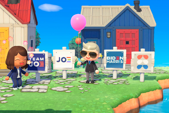 קמפיין ביידן בחירות לנשיאות ארה"ב במשחק Animal Crossing , מקור: The Verge