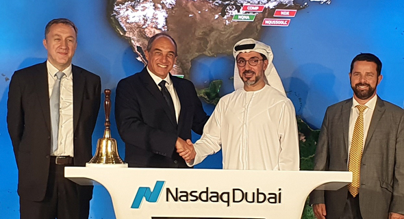 Edouard Cukierman (second left) with Hamed Ahmed Ali, Chief Executive Officer of Nasdaq Dubai. Photo: Courtesy