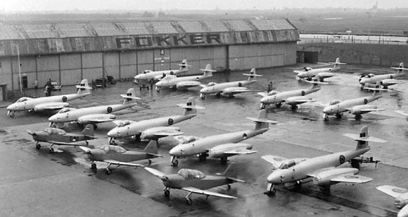 מטוסי מטאור שיוצרו ברישיון בהולנד, במפעלי פוקר, צילום: aviadejavu