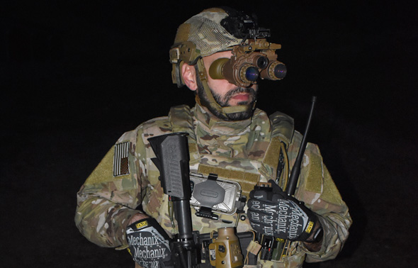 A U.S. soldier uses the new night-vision goggles. Photo: Elbit Systems
