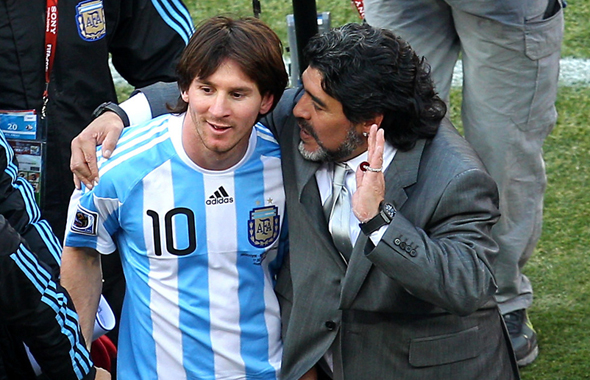 מראדונה כמאמן ארגנטינה, עם מסי, צילום: גטי
