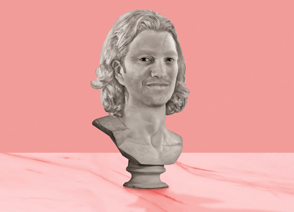 An Illustrated bust of WeWork co-founder Adam Neumann.