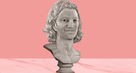 An Illustrated bust of WeWork co-founder Adam Neumann