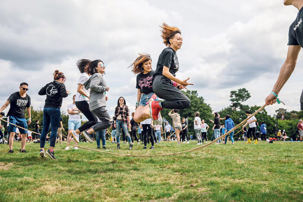 Employees at a WeWork Summer Camp. Photo: Andrew Whitton