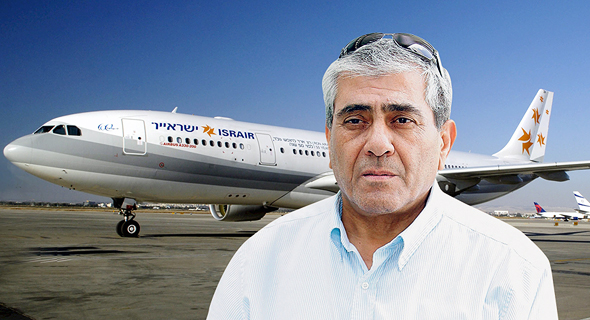יגאל דמרי על רקע מטוס ישראייר, צילום: אוראל כהן, יוסי צבקר