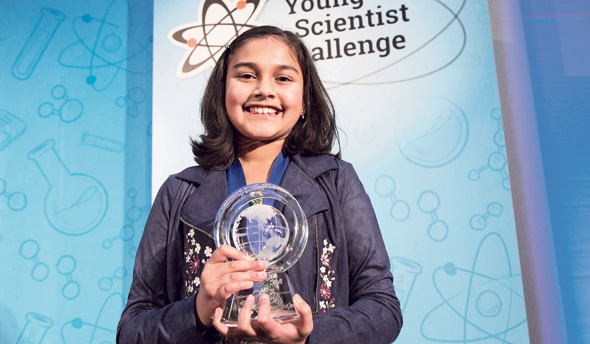 Gitanjali Rao receives the Discovery prize. Photo: Discovery Education/Andy King
