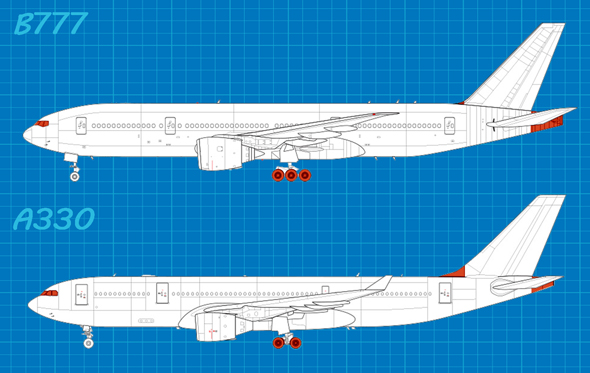מטוסי שתי החברות 3: לבואינג יש יותר גלגלים, גוף ארוך יותר ובסיס זנב אחר, רואים?