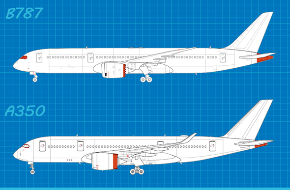 מטוסי שתי החברות 2: שימו לב לצורת מפלט המנוע, חתך חלון הקוקפיט, בסיס הזנב ואורך הגוף מאחוריו