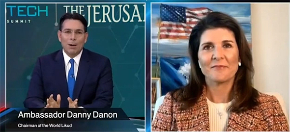 Danny Danon and Nikki Haley speaking at DiploTech Global Summit. Photo: DiploTech Global Summit/YouTube