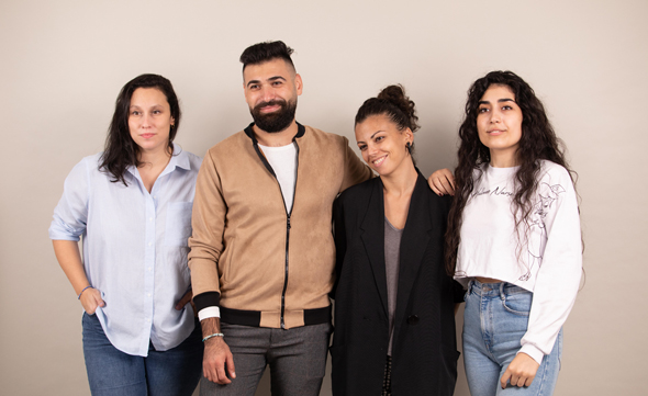Amira (East Jerusalem), Mahmoud (Ramallah), and Shai (Tel Aviv) spoke with CTech. They are pictured with a fourth member, Chloe. Photo: Peres Center for Peace and Innovation