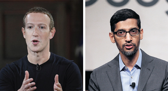מימין: מנכ”ל גוגל סונדאר פיצ’אי ומנכ”ל פייסבוק מארק צוקרברג