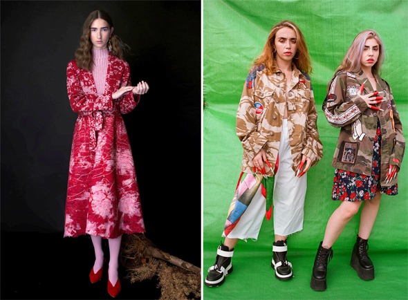 מימין בגדים בעיצובה של אביגיל קולקר ושמלה בעיצוב דנה כהן