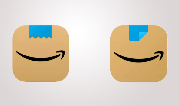 לוגו אפליקציית אמזון - משמאל, דומה להיטלר, מימין - הלוגו המעודכן