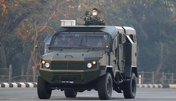 An armoured vehicle manufactured by Israeli company Gaia Automotive Industries in use in Myanmar. Photo: Getty