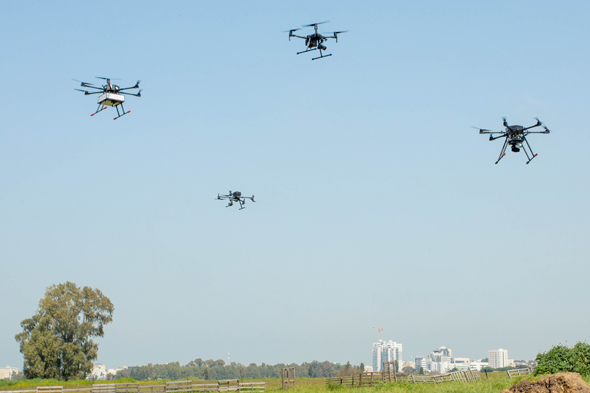 Delivery drones in a test flight above Hadera. Photo Zvika Goldstein