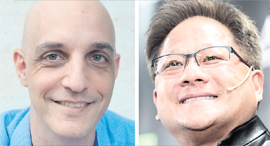 Nvidia's head of Israel HR Gideon Rosenberg (left) and CEO Jen-Hsun Huang. Photo: Gil Nachoshtan
