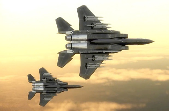  F15EX מתוך וידאו הדגמה של בואינג. חדי העין ישימו לב שהוא נושא פה עשרים טילים, צילום: Boeing
