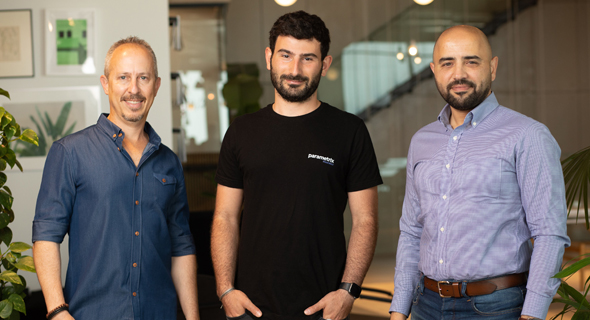 Diyaa Shridi (from right), CTO of Sompo Digital Lab TLV, Parametrix co-founder and CEO Yonatan Hatzor and Sompo Digital Lab Israel Head, Yinnon Dolev. Photo: Segev Orlev