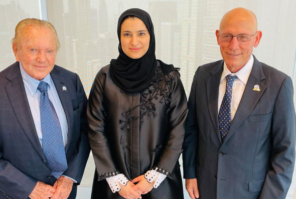 SpaceIL CEO Shimon Sarid, Sarah Al-Amiri, and Morris Kahn (from right to left). Photo: SpaceIL