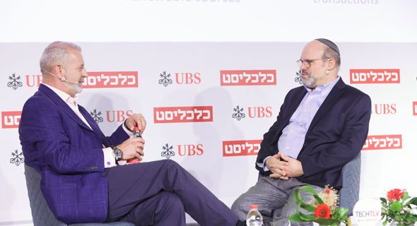 UBS’ global head of technology Paul McEwen (left) and David Yeger, the head of automation services and head of technology at UBS Israel at Calcalist's TECH TLV conference. Photo: Orel Cohen