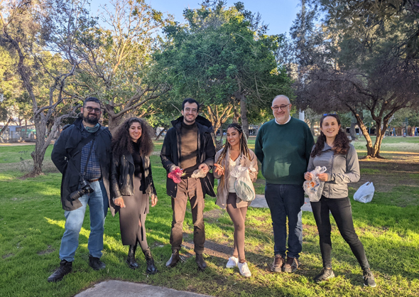 The Albo team conducts a beach cleanup in Tel Aviv over Tu B&#39;shvat. Photo: Albo Climate