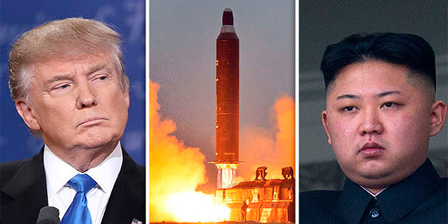 מימין מנהיג צפון קוריאה קים ג'ונג און ונשיא ארה"ב דונלד טראמפ