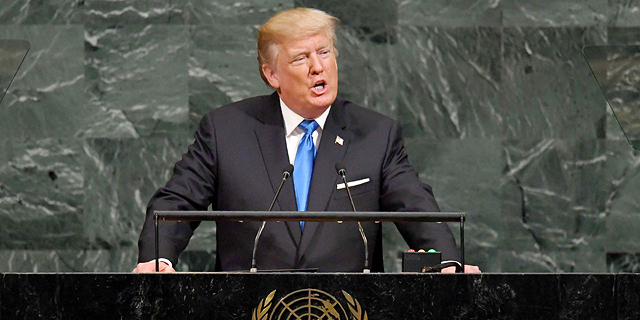 נשיא ארה"ב דונלד טראמפ נואם בעצרת ה 72 של האו"ם