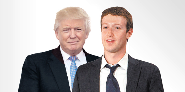 מימין מנכ"ל פייסבוק מארק צוקרברג ונשיא ארצות הברית דונלד טראמפ
