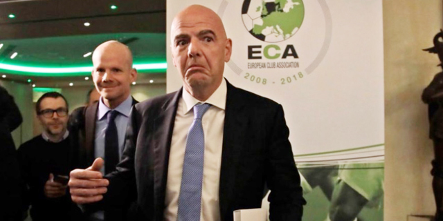 ג'יאני אינפנטינו נשיא פיפ"א ב כנס של ECA ארגון מועדוני הכדורגל באירופה