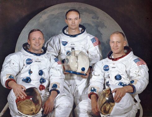 האסטרונאוטים באפולו 11. מימין: באז אולדרין, מייקל קולינס וניל ארמסטרונג, צילום: NASA