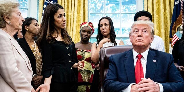 נשיא ארה"ב דונלד טראמפ במפגש עם פליטים נאדיה מוראד פעילה יזידית וזוכת פרס נובל לשלום