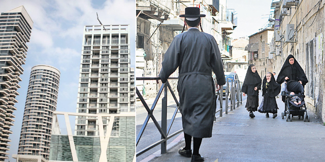 מימין: שכונת מאה שערים ב ירושלים ושכונת מגדלי פארק צמרת ב תל אביב.