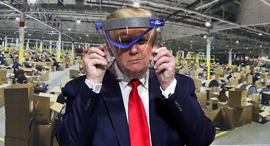 נשיא ארה"ב דונלד טראמפ ב ביקור במפעל פורד ב מישיגן קורונה לא הסכים לעטות מסכה בפני התקשורת אבל תוע