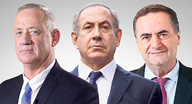 מימין שר האוצר ישראל כץ ראש הממשלה בנימין נתניהו ושר הביטחון וראש הממשלה החלופי בני גנץ