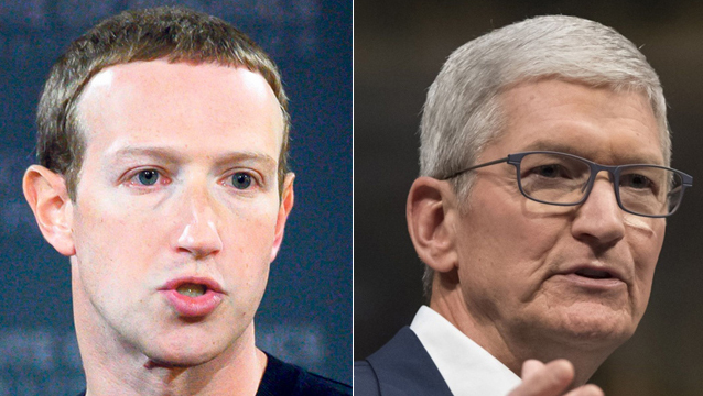 משמאל מארק צוקרברג מנכל פייסבוק ו טים קוק מנכ"ל אפל