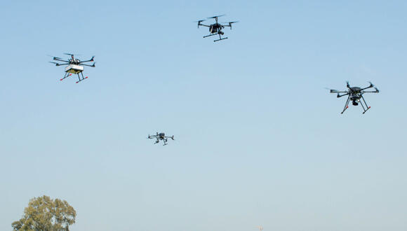 Delivery drones in a test flight above Hadera